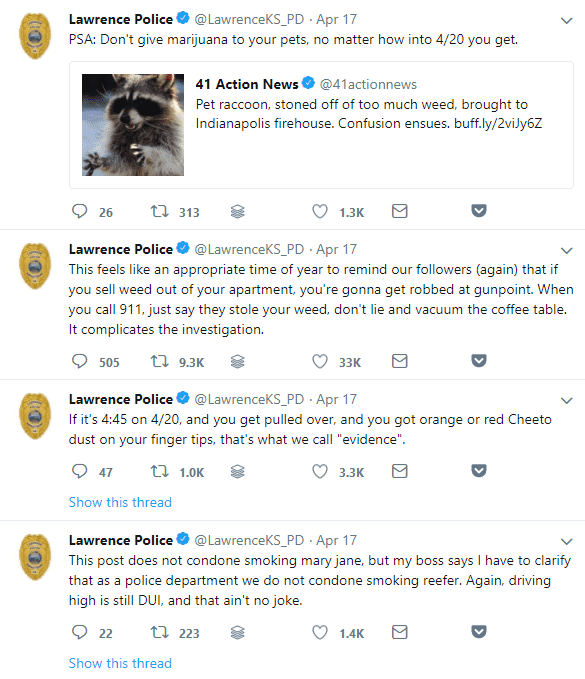 Lawrence, Kansas Police Twitter, 420, 4/20, marijuana news