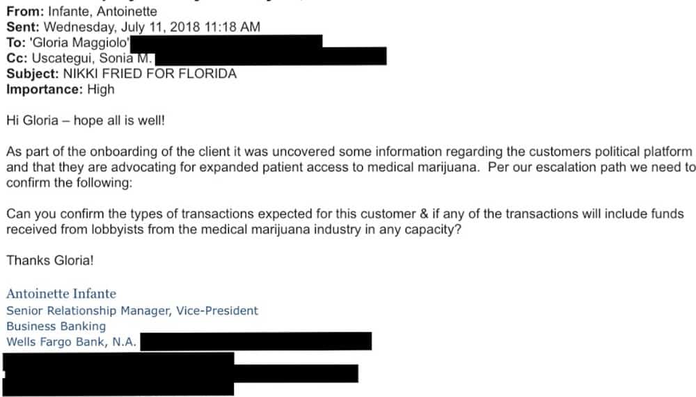 Florida Politician Says Wells Fargo Shut Down Her Account Over Pro-Cannabis Stance