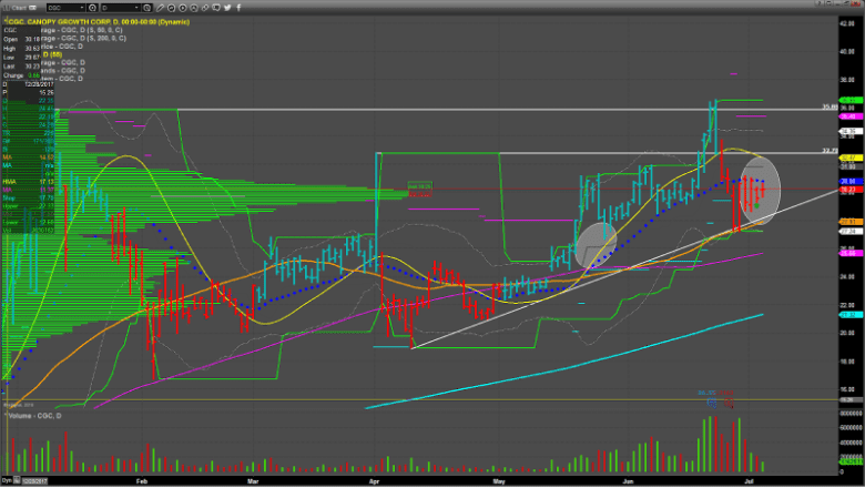 Canopy Growth Corporation pullback, Prosper Trading, Charles Moon, Prosper Trading Academy